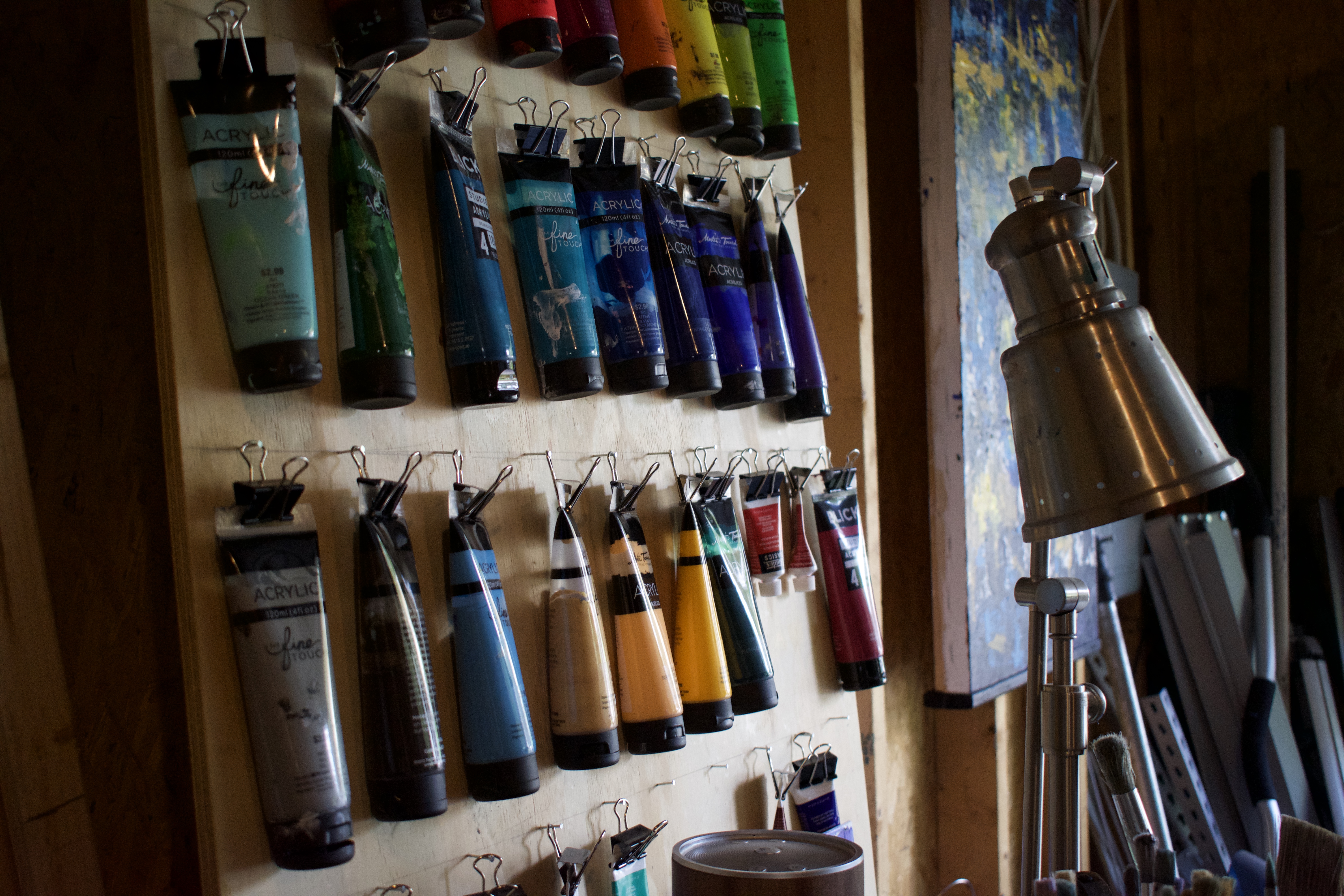 paint tubes lining the wall